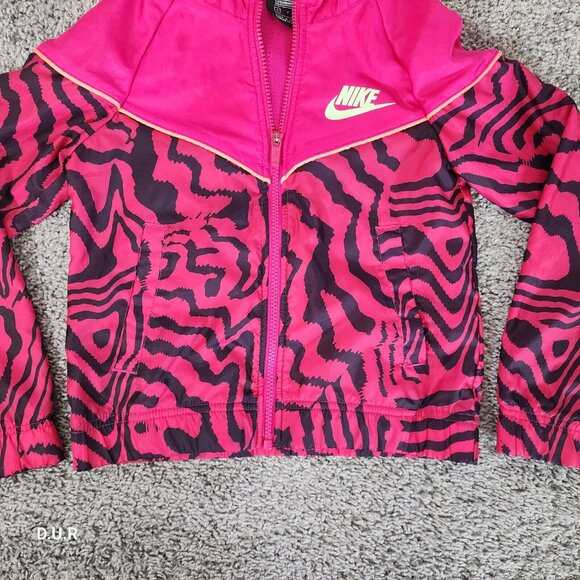 Nike Fireberry Jacket Girls Sz Small Pink Black Tiger Stripe Standard Fit Hooded - Picture 2 of 9